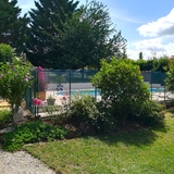 L'accès verdoyant à la piscine, bordé de végétaux et de fleurs. L'accès verdoyant à la piscine, bordé de végétaux et de fleurs.